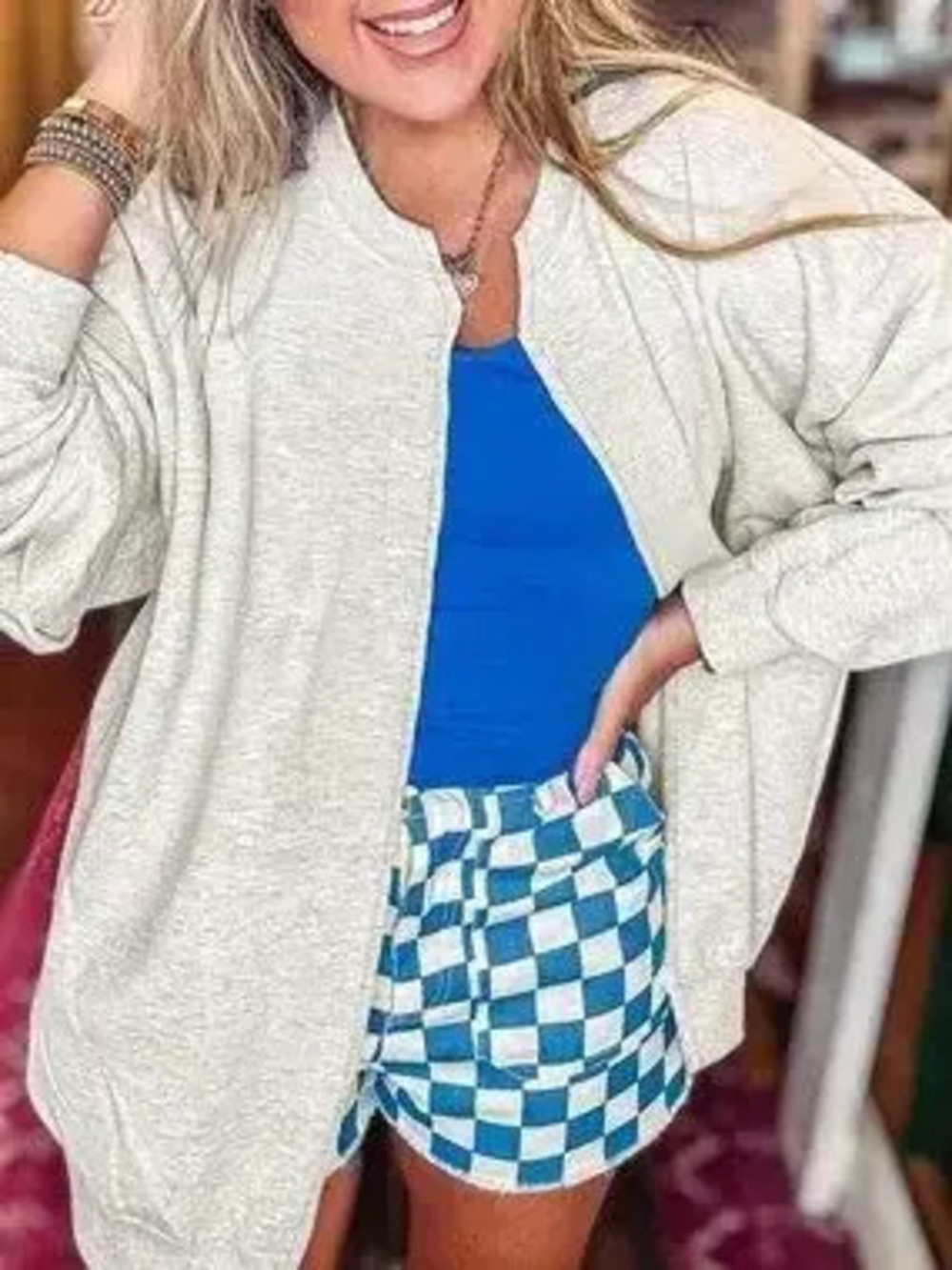 Solid Color Zip Front Jacket Style Sweatshirt - Picture 7 of 8
